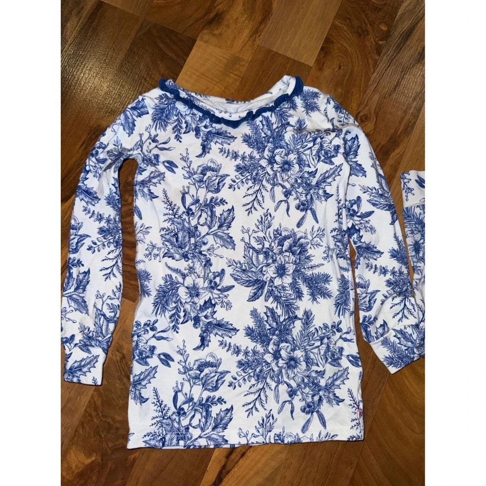 RuffleButts Pajama Set Toddler Girls 2T Blue White Floral Toile Excellent Ruffle